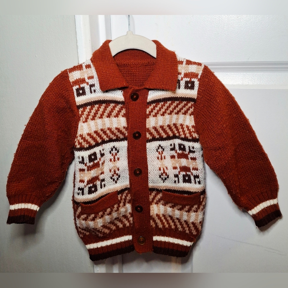 Vintage 80s 🧶🤎Stylish Handknit Cardigan (12-18 mo)